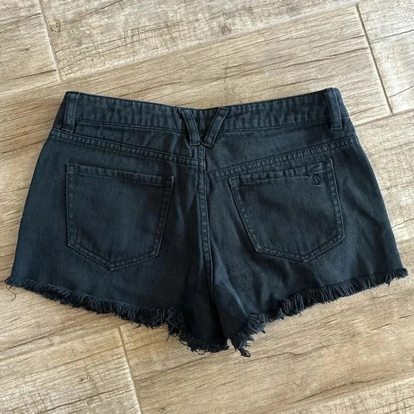 Volcom brand high waisted Jean shorts with distressed look - Picture 2 of 2